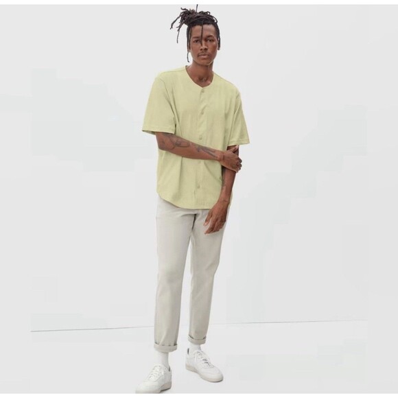 Everlane Baseball Shirt Mens XXL Green Premium Weight Button Front Short Sleeve - Picture 12 of 12